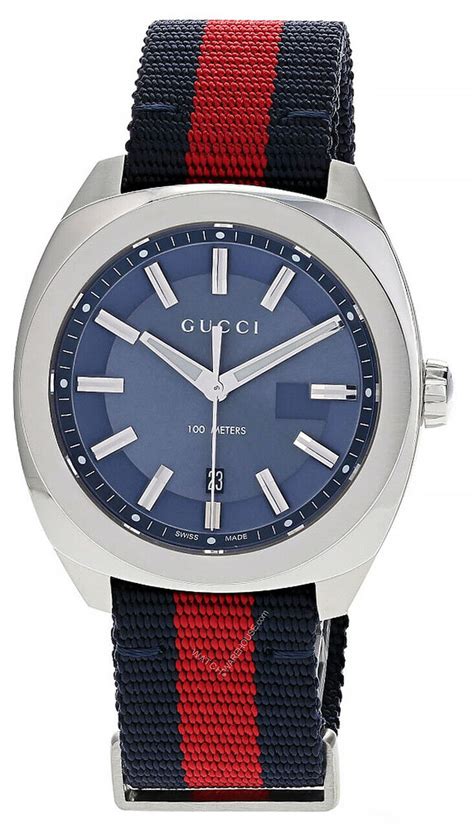 Gucci GG2570 Blue Dial Blue and Red Nylon Men's Watch 